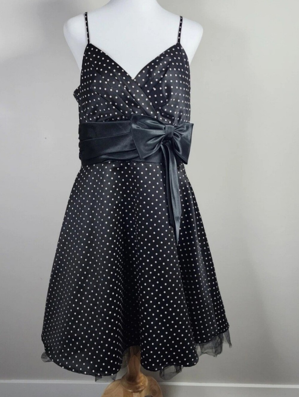 Jessica Black Polka Dot A-Line Dress with Waist Bow Y2K, Retro, Party/100120